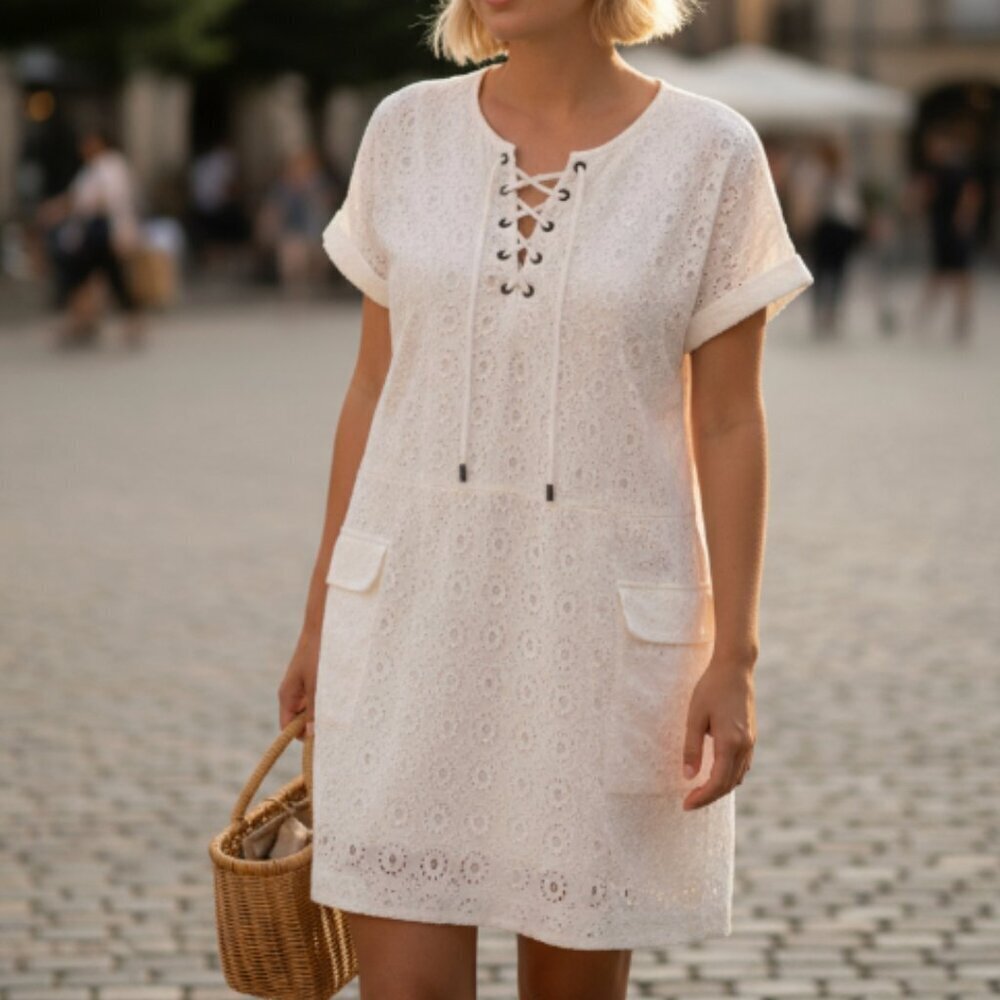 Tularosa Cover Up White Small Dress Eyelet Laser Cut Cotton